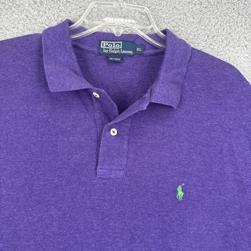 POLO RALPH LAUREN Shirt Mens XL S/S Polo Purple Pony Cotton VTG Golf Casual